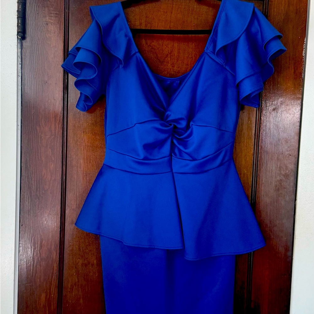 Peplum cocktail dress. Rich Royal Blue. Size 1XL